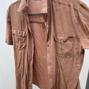 VINTAGE. Casual Tan Button-Up Shirt